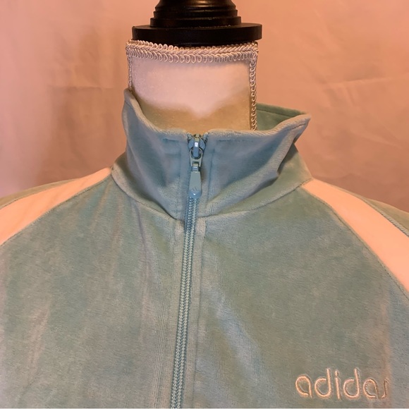 Adidas Vintage Street Style Spell-out Logo Embroidered Velour Crop Jacket Size L - Picture 4 of 12